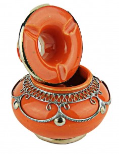 Moroccan ashtray T1, orange with silver filigree 2