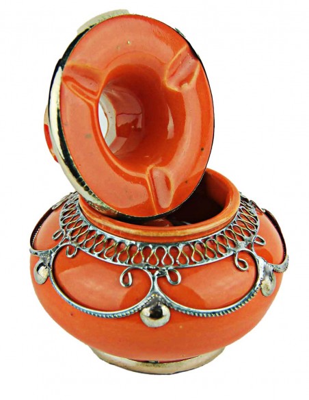 Cendrier marocain T1 orange à filigrane argenté