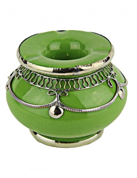 Cendrier marocain T1 vert pomme à filigrane argenté