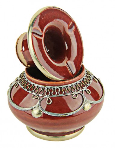Moroccan ashtray T1, burgundy with silver filigree