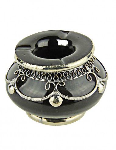 Cendrier marocain T1 noir à filigrane argenté