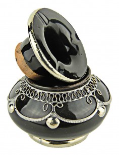 Moroccan ashtray T1, black with silver filigree 2