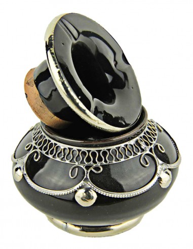 Moroccan ashtray T1, black with silver filigree
