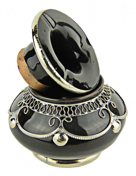 Moroccan ashtray T1, black with silver filigree