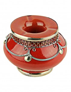 Moroccan ashtray T1, red with silver filigree