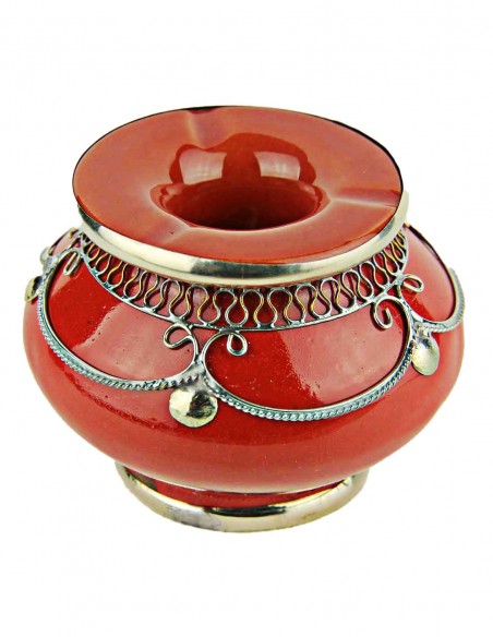Moroccan ashtray T1, red with silver filigree