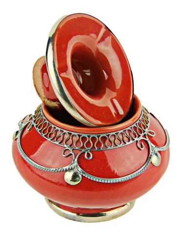 Cendrier marocain T1 rouge à filigrane argenté