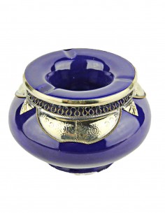 Moroccan ashtray T2, royal blue with silver metal collar