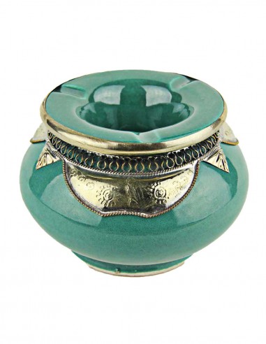 Cendrier marocain T2 vert d'eau à collerette en...