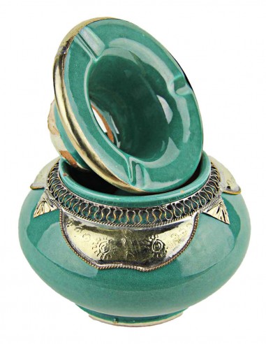 Moroccan ashtray T2, mint green with silver...