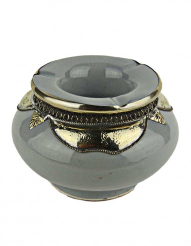 Moroccan ashtray T2, grey with silver metal collar