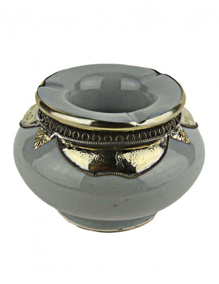 Moroccan ashtray T2, grey with silver metal collar
