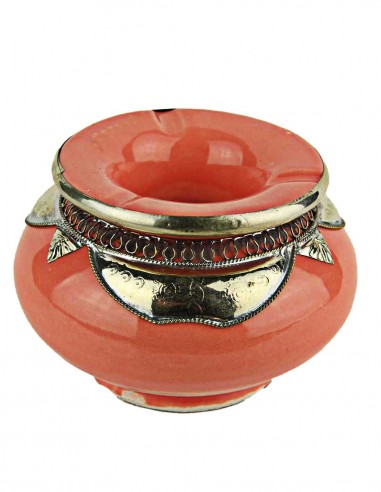 Moroccan ashtray T2, salmon with silver metal...