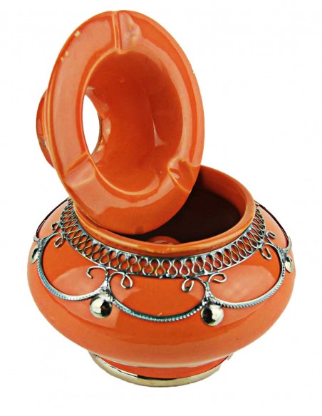 Cendrier marocain T2 orange à filigrane argenté