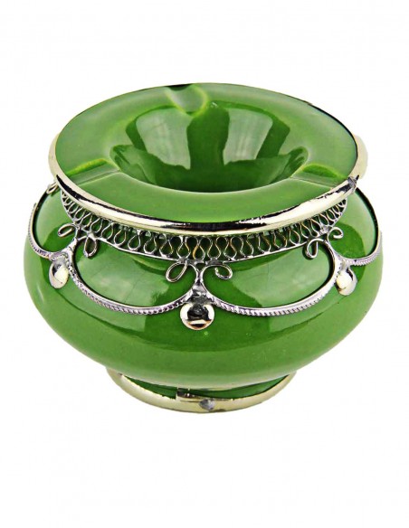 Moroccan ashtray T2, apple green with silver filigree