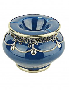 Cendrier marocain T2 bleu à filigrane argenté