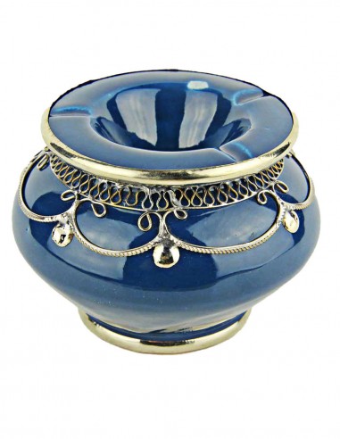 Cendrier marocain T2 bleu à filigrane argenté