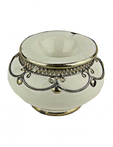 Moroccan ashtray T2, white with silver filigree