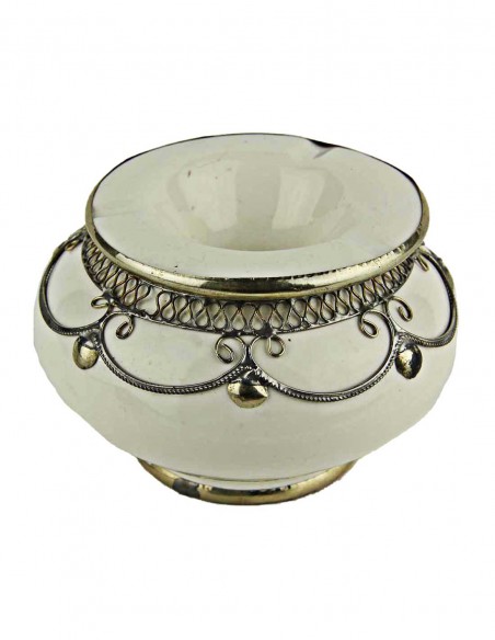 Cendrier marocain T2 blanc à filigrane argenté