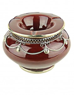 Moroccan ashtray T3, deep red with silver filigree