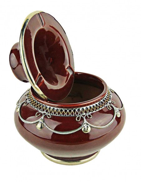Cendrier marocain T3 rouge bordeaux à filigrane argenté