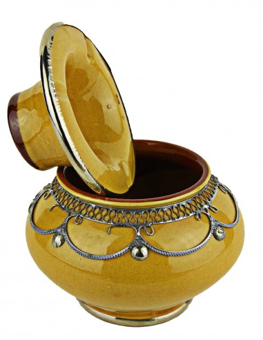 Cendrier marocain T3 jaune moutarde à filigrane...