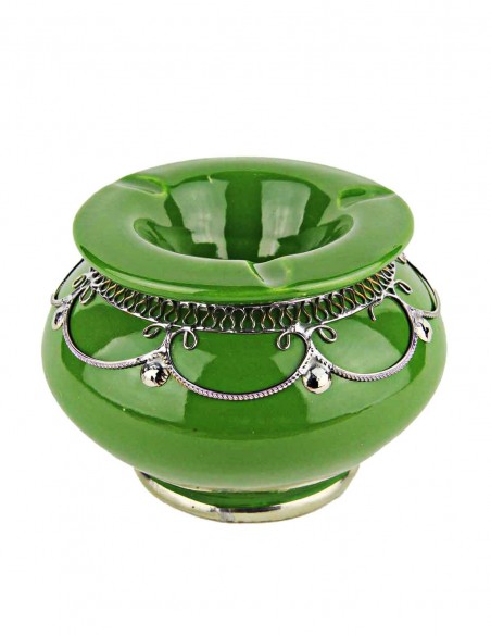 Cendrier marocain T3 vert pomme à filigrane argenté, modèle A