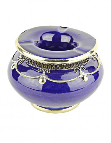 Cendrier marocain T3 bleu roi à filigrane...