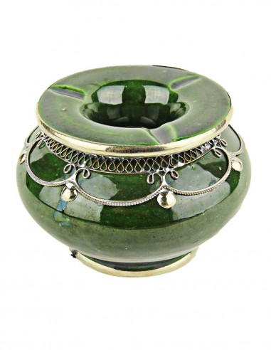 Moroccan ashtray T3, olive green with silver...