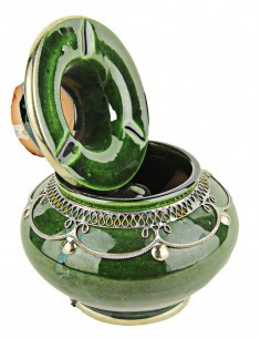 Moroccan ashtray T3, olive green with silver filigree 2