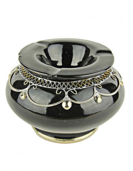 Cendrier marocain T3 noir à filigrane argenté