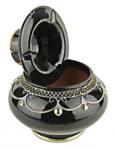 Moroccan ashtray T3, black with silver filigree
