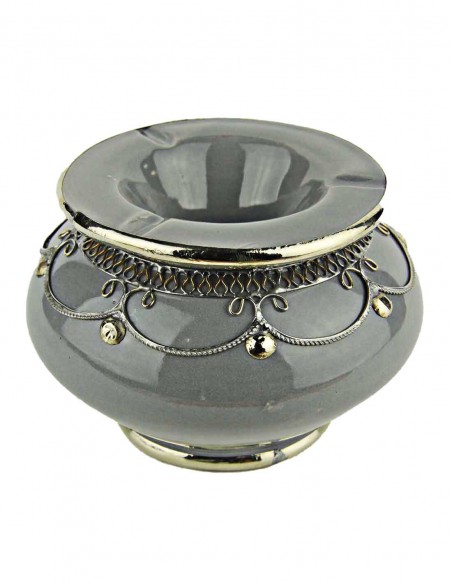 Moroccan ashtray T3, grey with silver filigree