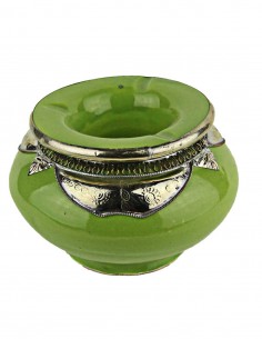 Moroccan ashtray T3, apple green with silver metal collar