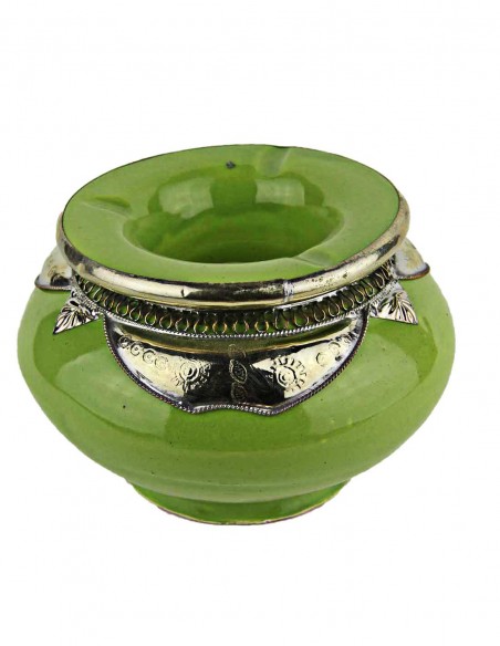 Moroccan ashtray T3, apple green with silver metal collar