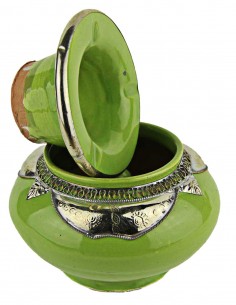 Moroccan ashtray T3, apple green with silver metal collar 2
