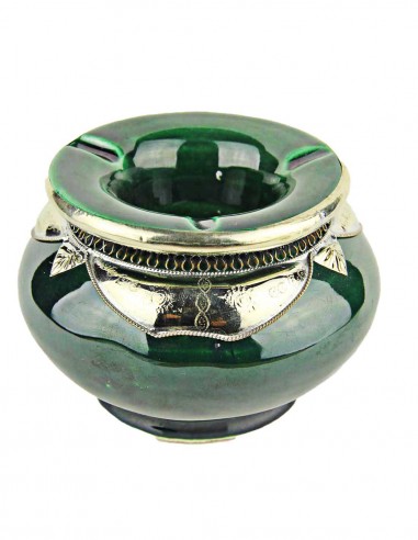Moroccan ashtray T3, dark green with silver...