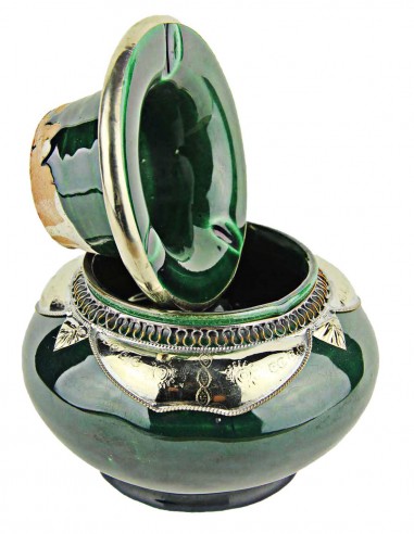 Moroccan ashtray T3, dark green with silver...