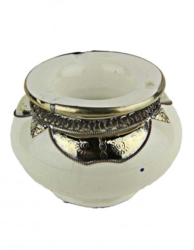 Moroccan ashtray T3, white with silver metal...
