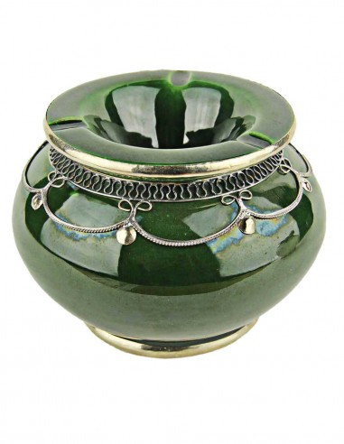 Moroccan ashtray T3, dark green with silver...