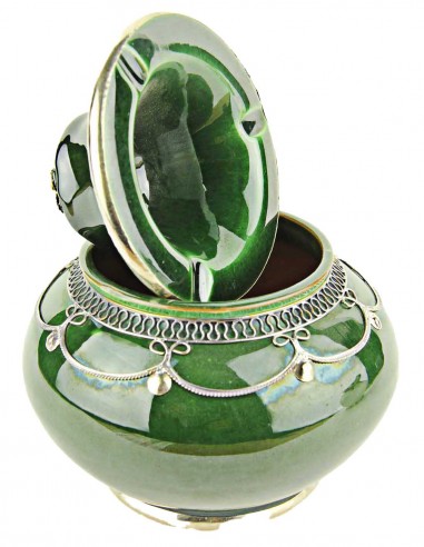 Moroccan ashtray T3, dark green with silver...