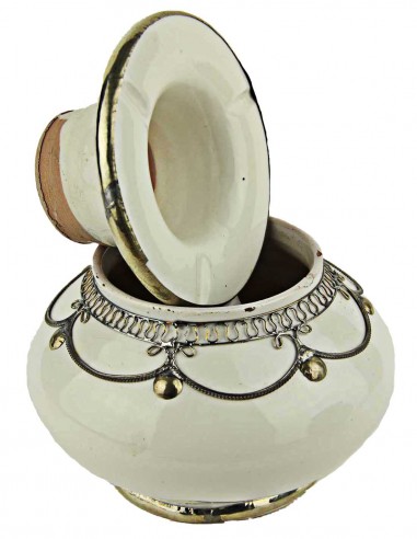 Cendrier marocain T3 blanc à filigrane argenté,...