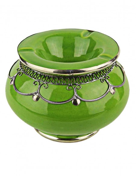 Cendrier marocain T3 vert pomme à filigrane argenté, modèle B