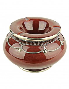 Moroccan ashtray T3, burgundy with silver filigree