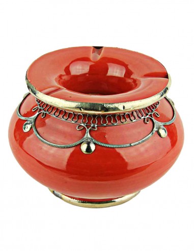 Moroccan ashtray T3, red with silver filigree