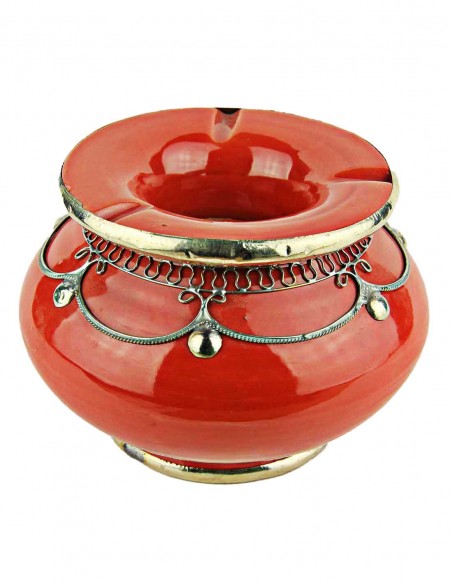 Moroccan ashtray T3, red with silver filigree