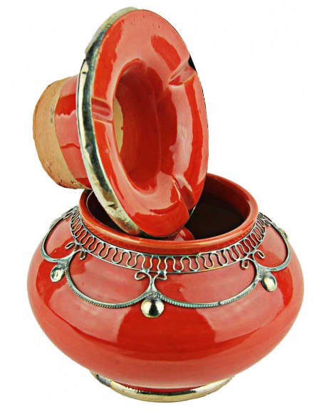 Cendrier marocain T3 rouge à filigrane argenté