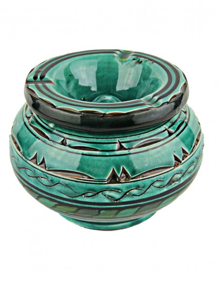 Cendrier marocain T5 vert émeraude à motifs gravés