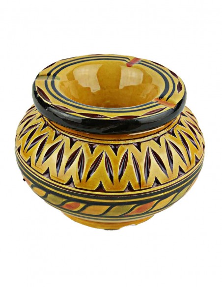 Moroccan ashtray T5, ochre with black engraved patterns