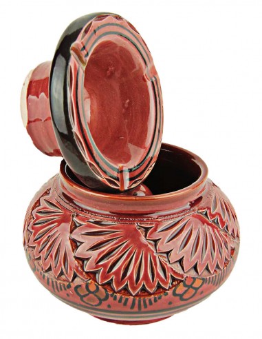 Moroccan ashtray T5, pink with engraved leaves